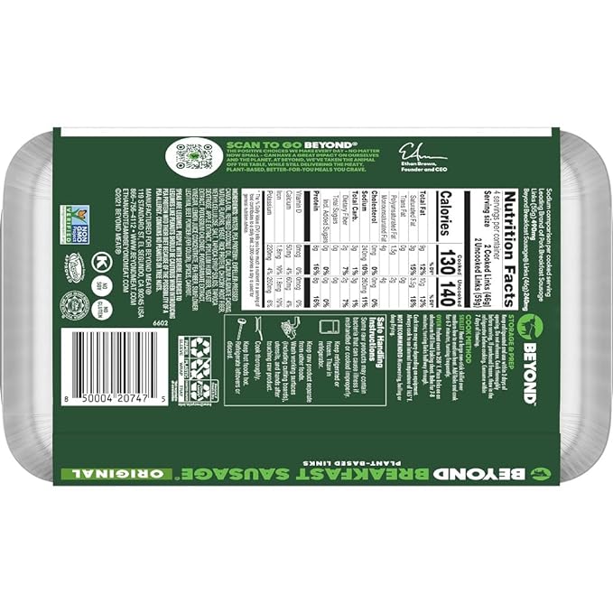 Beyond Breakfast Sausage Plant - Based Links, Original, 8.3 Oz - For Health For Ethics - 