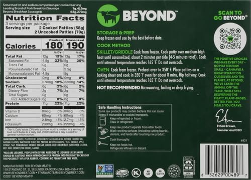 Beyond Breakfast Sausage Plant - Based Patties Box,6 Pack,7.4 Oz - For Health For Ethics - 