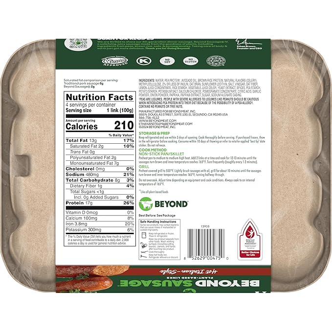 Beyond Meat Sausage Plant - Based Dinner Links, Hot Italian 14 Oz - For Health For Ethics - 