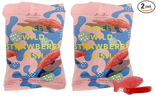 Bon Bon Swedish Candy Sweet Wild Strawberry Fish Vegan Candy, Swedish Gummy Candy from Sweden 5.2 Ounce (Pack of 2) - For Health For Ethics - 