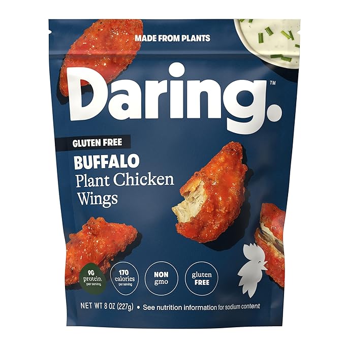 Daring Buffalo Plant Chicken Wings, Vegan, 8oz Pouch (Frozen) Climate Pledge Friendly - For Health For Ethics - 