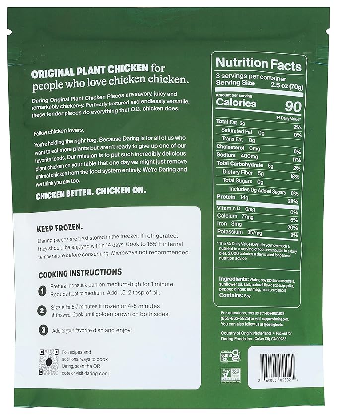 Daring Original Plant Chicken Pieces, 8 Oz Pouch - For Health For Ethics - 