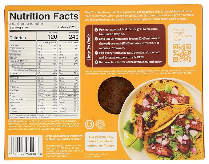Eat Meati Carne Asada Steak Mushroom Root Protein, 8.8 OZ - For Health For Ethics - 