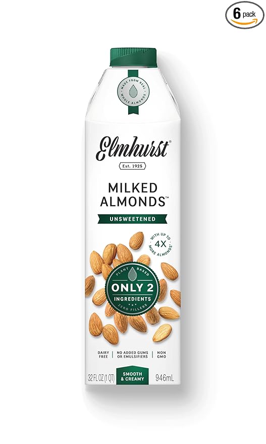 Elmhurst 1925 Unsweetened Almond Milk, 32 Ounce (Pack of 6) - For Health For Ethics - 