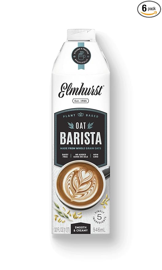 Elmhurst Plant - Based Milk, Oat Barista, Dairy Free, Vegan Friendly, Kosher, Gluten Free & Non - GMO, 32 Fluid Ounce (Pack of 6) - For Health For Ethics - 