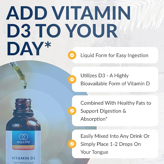 Equilife - Vitamin D3: Liquid Vitamin 3 Supplement, Immunity Support Drop, Promotes Bone Health, Helps Increase The Effectiveness of Calcium & Phosphorus, Formulated for Maximum Absorption (12 ml) - For Health For Ethics - 