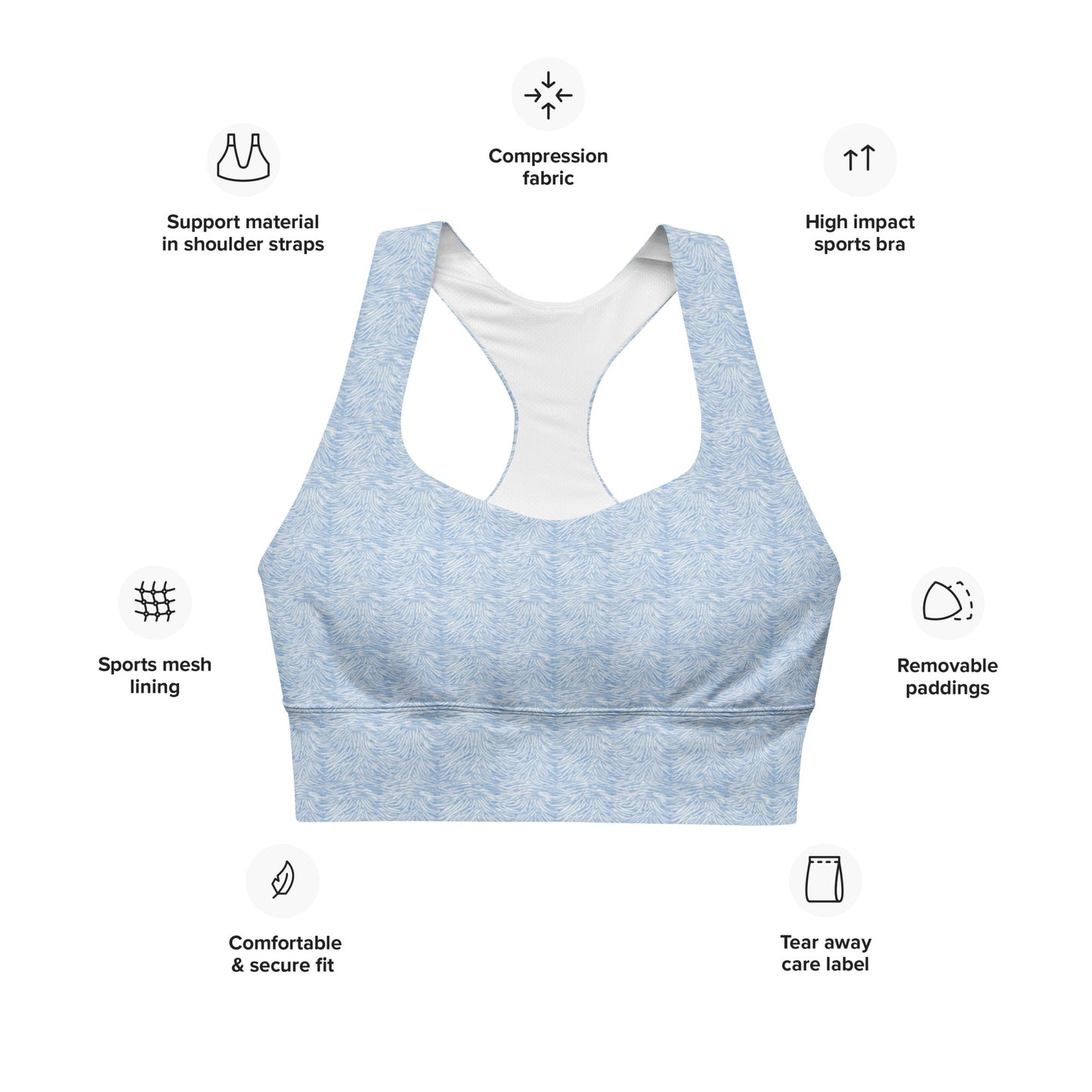 FHFE Baby Blue Marl Performance Longline Sports Bra - For Health For Ethics - XS