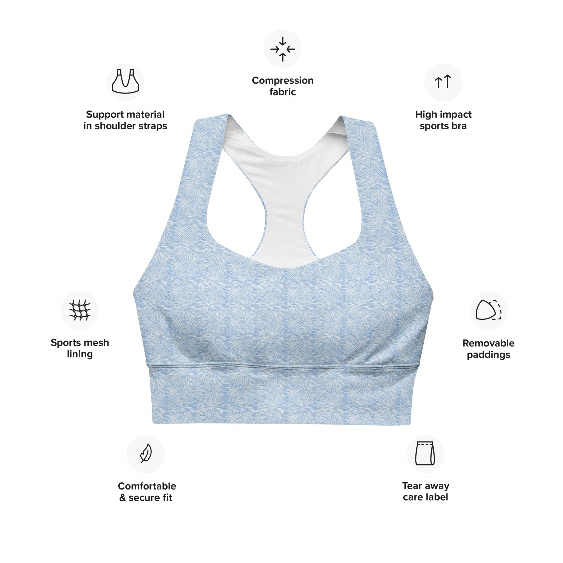 FHFE Baby Blue Marl Performance Longline Sports Bra - For Health For Ethics - XS