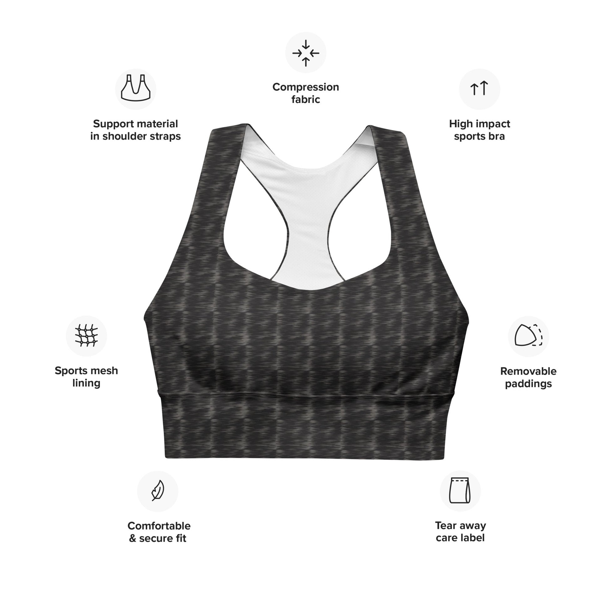 FHFE Black Marl Performance Longline Sports Bra - For Health For Ethics - XS