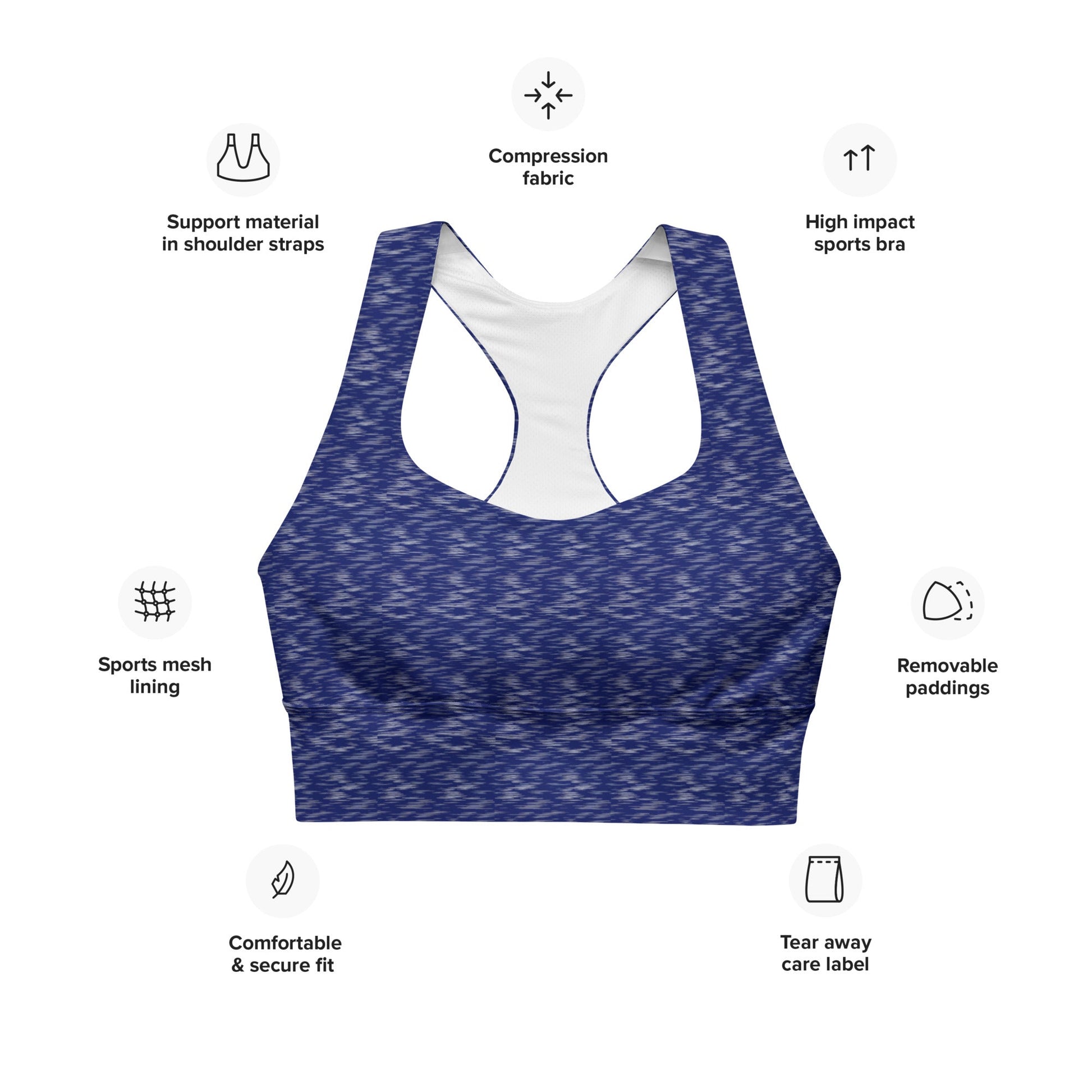 FHFE Blue Marl Performance Longline Sports Bra - For Health For Ethics - XS