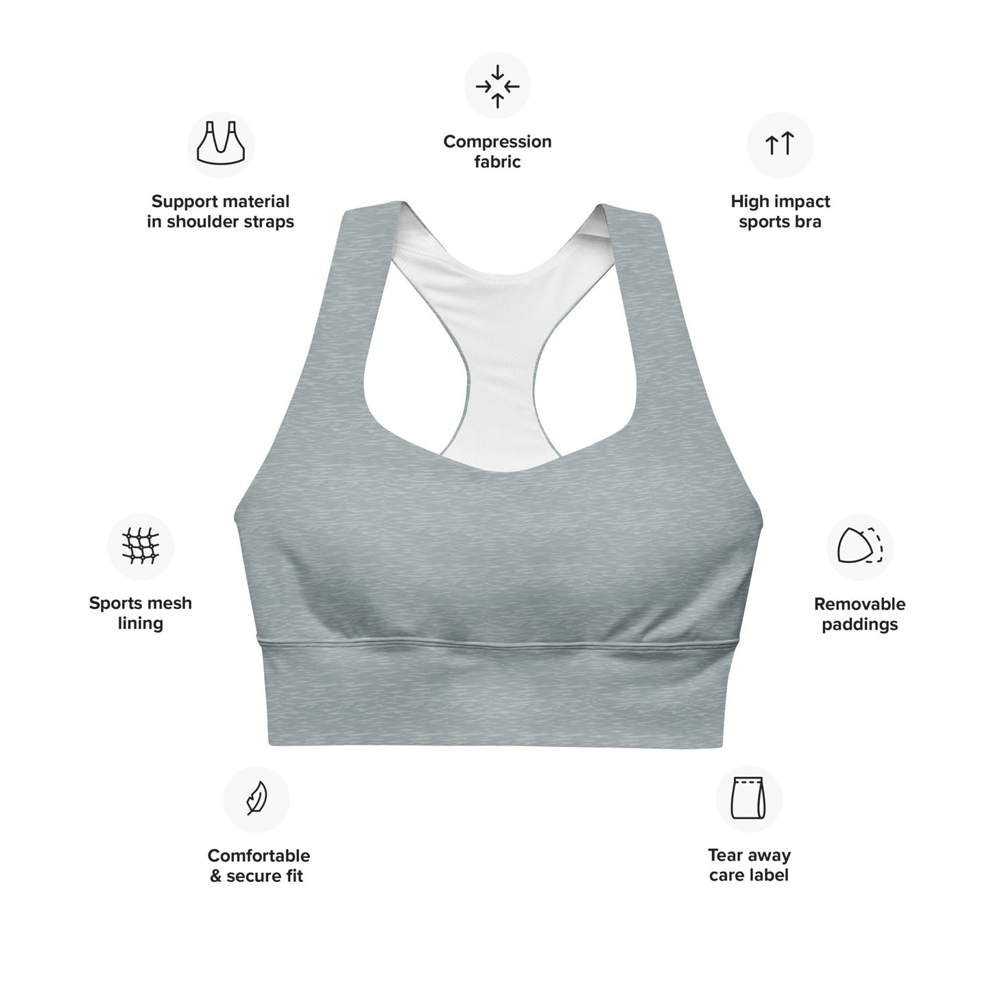 FHFE Gray Marl Performance Longline Sports Bra - For Health For Ethics - XS