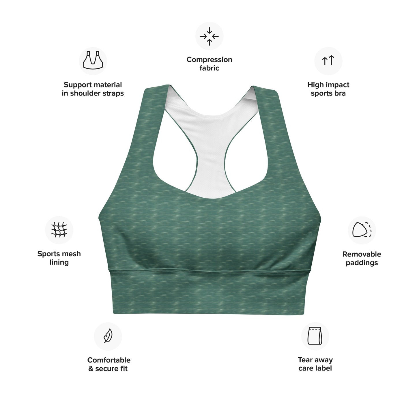 FHFE Green Marl Performance Longline Sports Bra - For Health For Ethics - XS