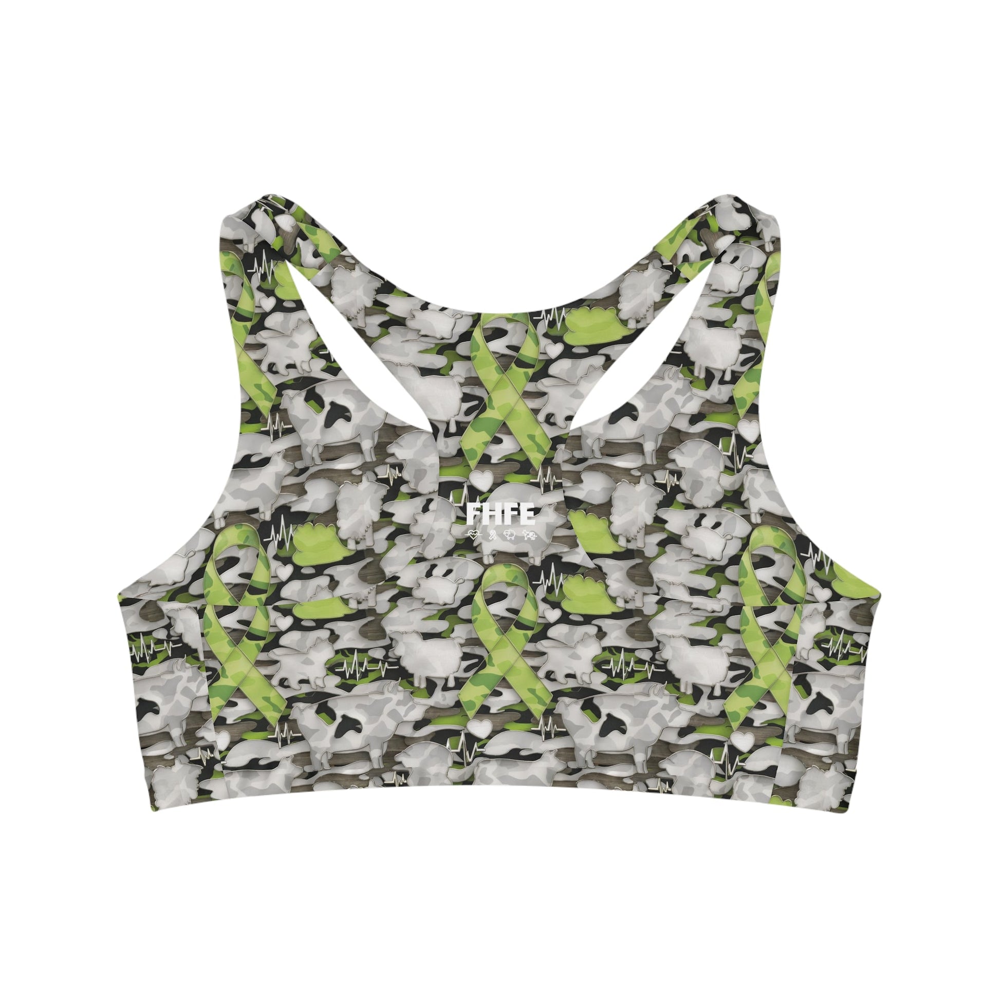 FHFE Neon Green Camo Performance Bra - For Health For Ethics - XS