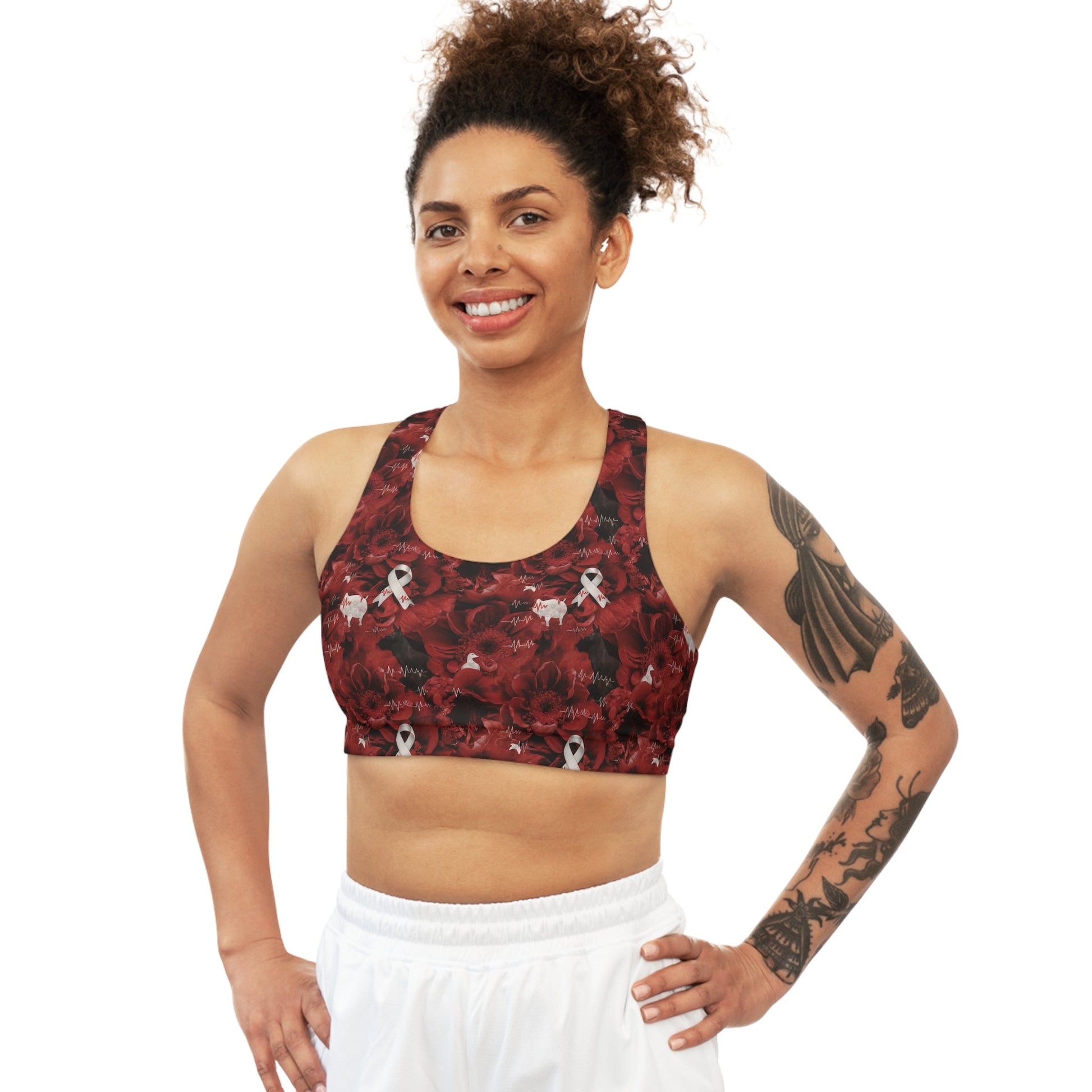 FHFE Red Foral Performance Bra - For Health For Ethics - XS