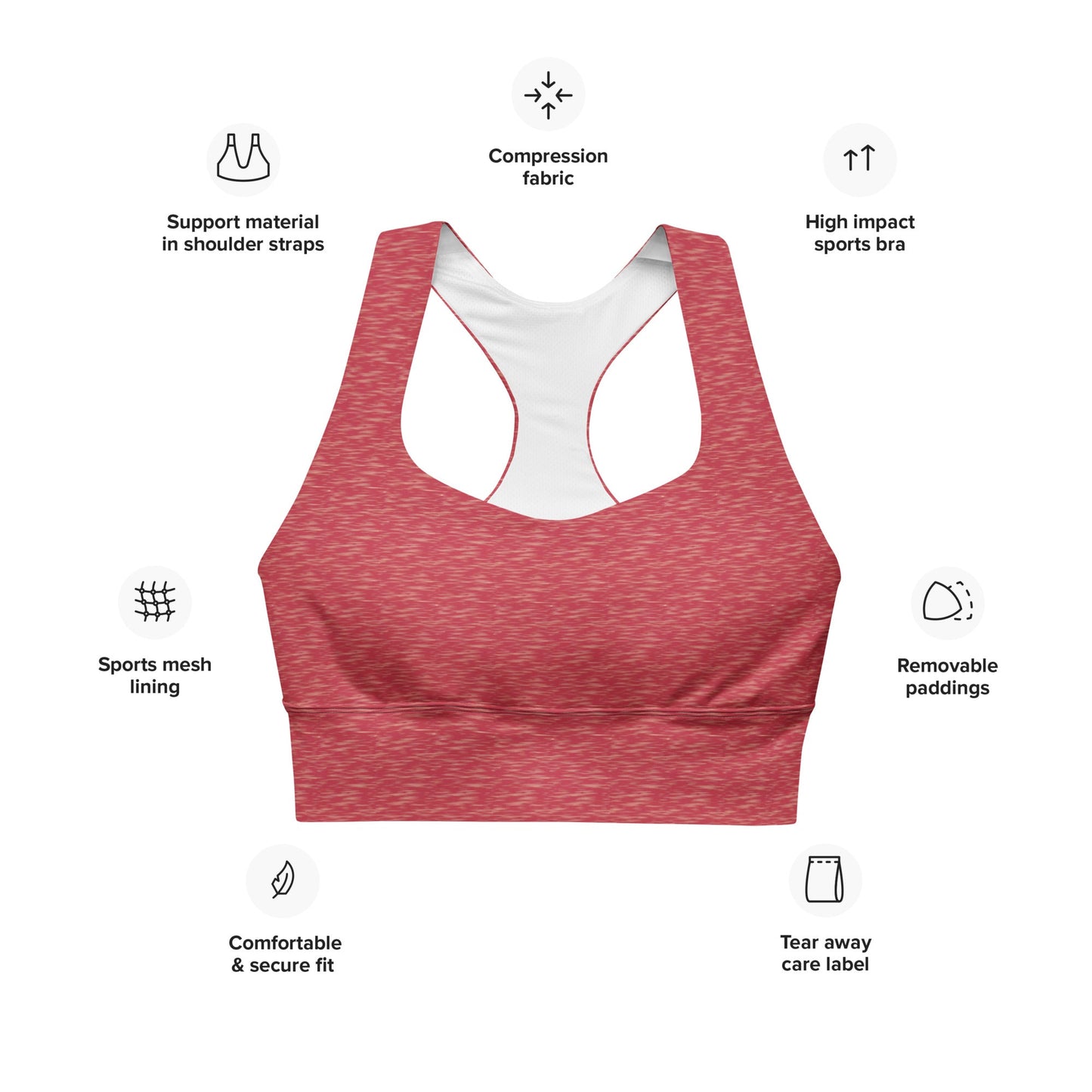 FHFE Red Marl Performance Longline Sports Bra - For Health For Ethics - XS