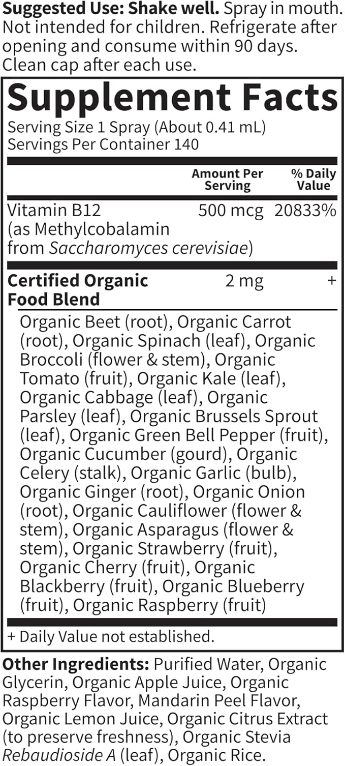 Garden of Life Organics B12 Vitamin - Whole Food B - 12 for Metabolism and Energy, Raspberry, 2oz Liquid - For Health For Ethics - 