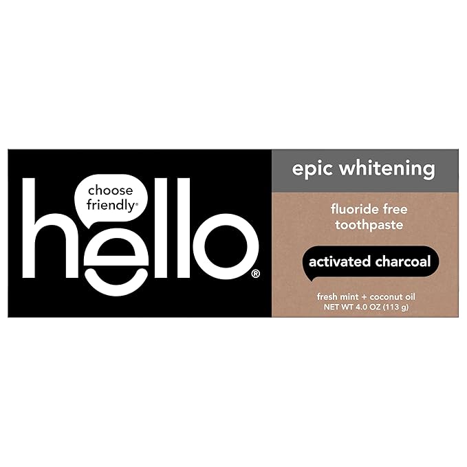 Hello Activated Charcoal Toothpaste, Fluoride Free with Activated Charcoal, Teeth Whitening Toothpaste with Fresh Mint and Coconut Oil, No SLS, Vegan, Gluten Free, 3 Pack, 4 OZ Tubes - For Health For Ethics - 