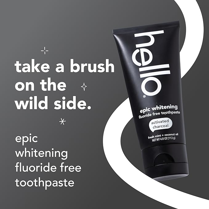 Hello Activated Charcoal Toothpaste, Fluoride Free with Activated Charcoal, Teeth Whitening Toothpaste with Fresh Mint and Coconut Oil, No SLS, Vegan, Gluten Free, 3 Pack, 4 OZ Tubes - For Health For Ethics - 