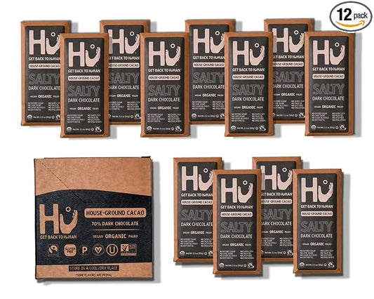 Hu Chocolate Bars | 12 Pack Salty Chocolate | Natural Organic Vegan, Gluten Free, Paleo, Non GMO, Fair Trade Dark Chocolate | 2.1oz Each - For Health For Ethics - 