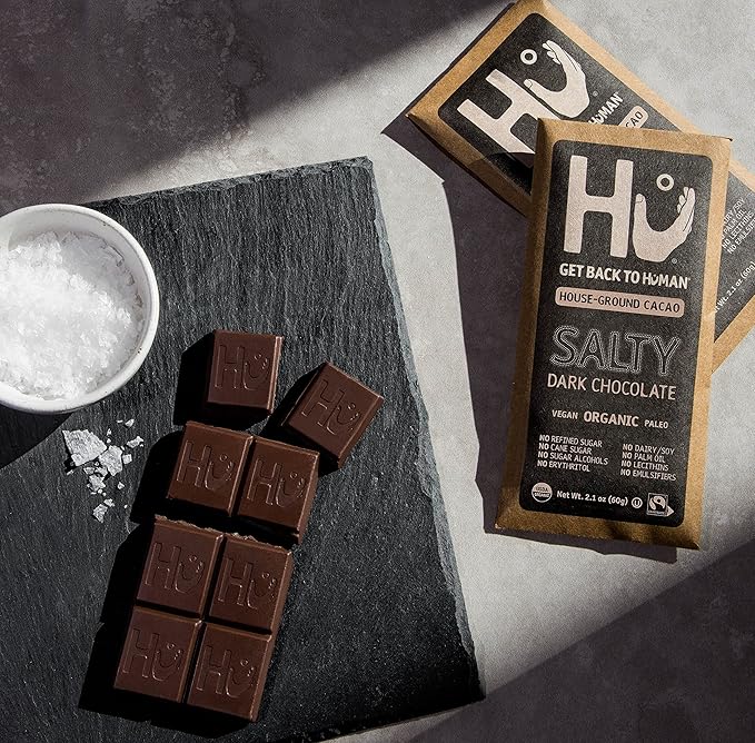 Hu Chocolate Bars | 12 Pack Salty Chocolate | Natural Organic Vegan, Gluten Free, Paleo, Non GMO, Fair Trade Dark Chocolate | 2.1oz Each - For Health For Ethics - 