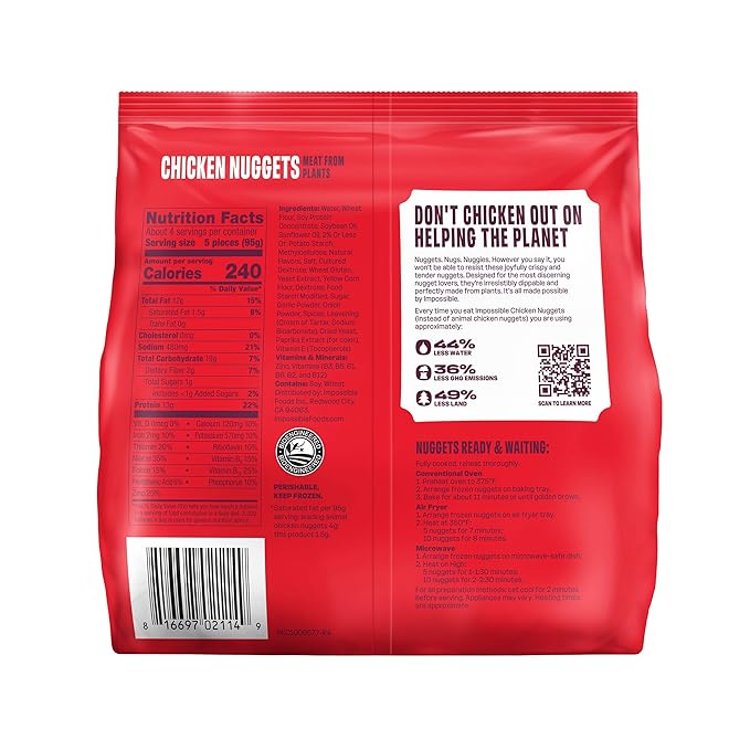 Impossible™ Chicken Nuggets Made From Plants, Frozen, Fully Cooked,13.5 oz - For Health For Ethics - 
