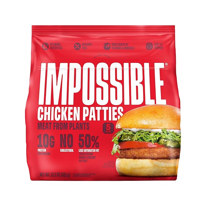 Impossible Chicken Patties Made From Plants, 5 Patties, 13.5 Oz - For Health For Ethics - 