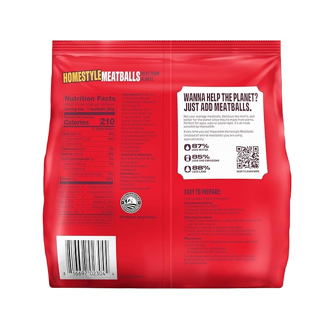 Impossible™ Meatballs Meat From Plants, Homestyle, Frozen, 14 oz - For Health For Ethics - 