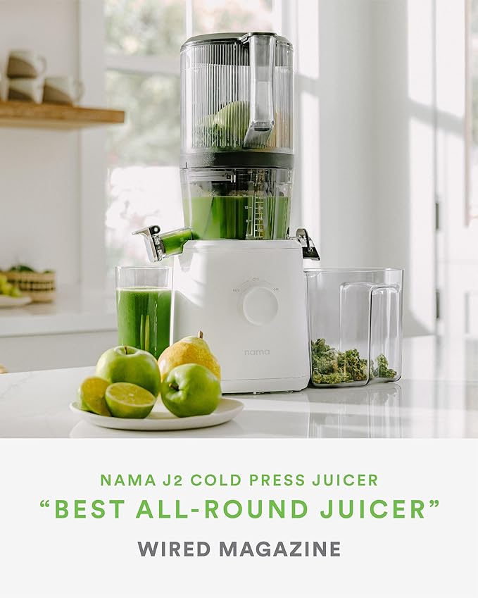 Nama J2 Cold Press Juicer – Self Feeding for Hands - Free Operation with Wide Mouth Hopper for Whole Recipe Loading, Zero Waste Masticating Juicer For More Juice, Less Pulp – Easy Cleanup & Assembly - For Health For Ethics - 