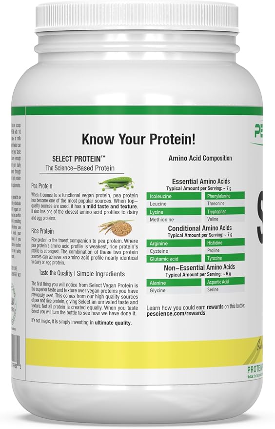 PEScience Select Vegan Plant Based Protein Powder, Chocolate, 27 Serving, Pea and Brown Rice Blend - For Health For Ethics - 