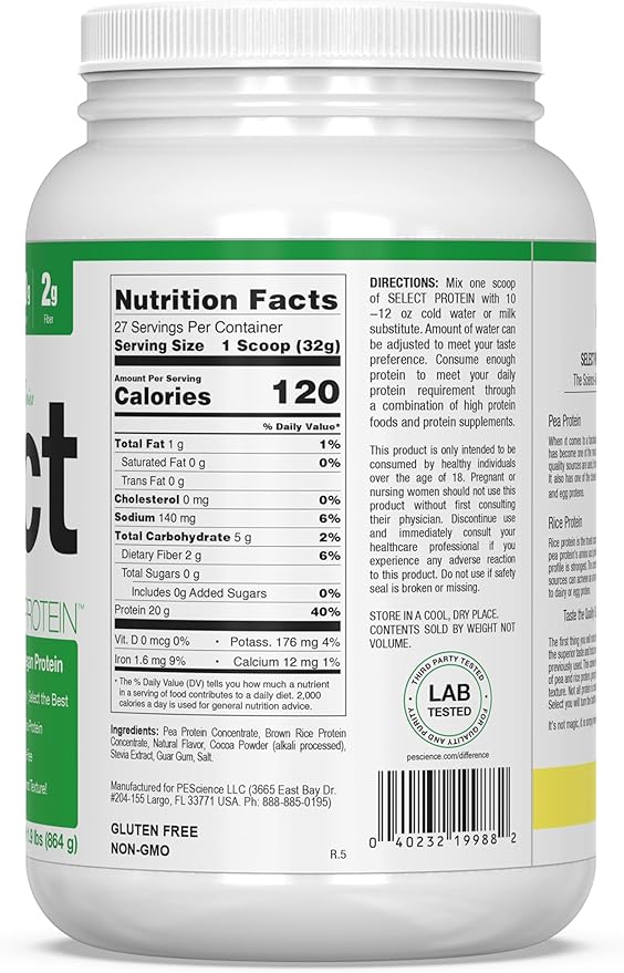 PEScience Select Vegan Plant Based Protein Powder, Chocolate, 27 Serving, Pea and Brown Rice Blend - For Health For Ethics - 