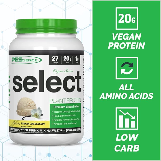 PEScience Select Vegan Plant Based Protein Powder, Vanilla, 27 Serving, Premium Pea and Brown Rice Blend - For Health For Ethics - 