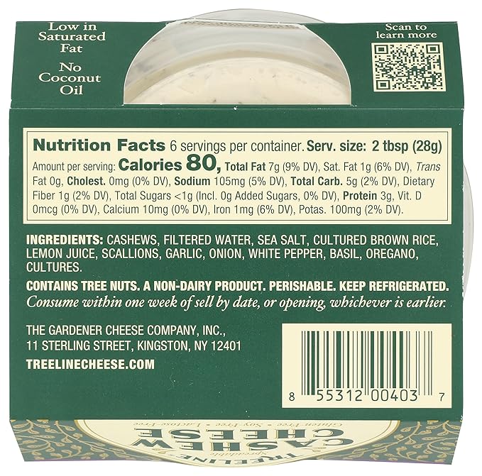 Treeline Vegan Soft Herb and Garlic Cheese, 6 oz - For Health For Ethics - 