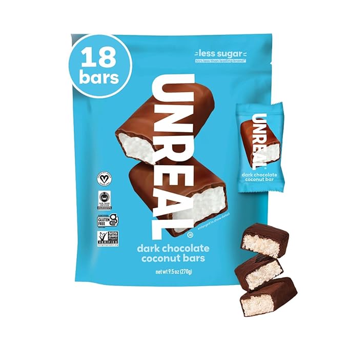 UNREAL Dark Chocolate Coconut Bars (Value Size Bag) | Vegan, 3g Sugar, & 3 Simple Ingredients | Non - GMO, Gluten Free, & Fair Trade | 9.5oz - For Health For Ethics - 