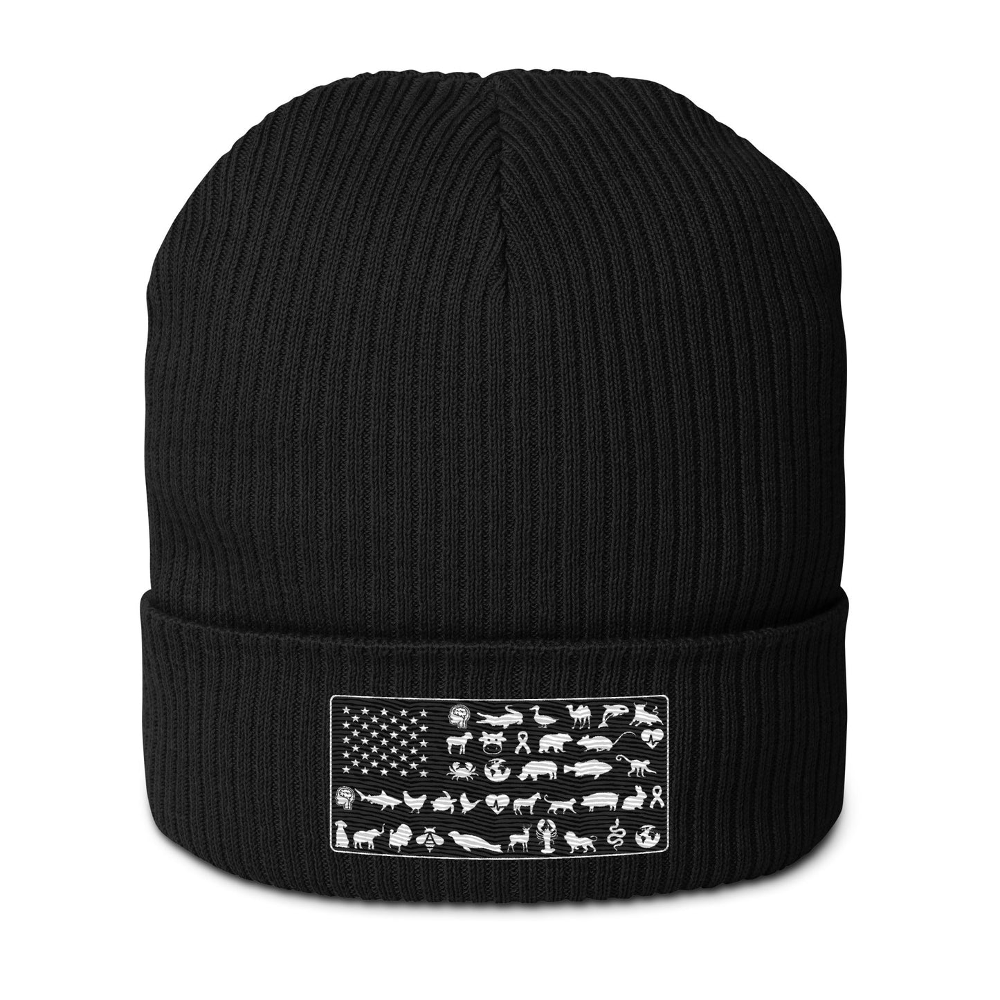 Vegan America Organic Beanie - For Health For Ethics - Black/White