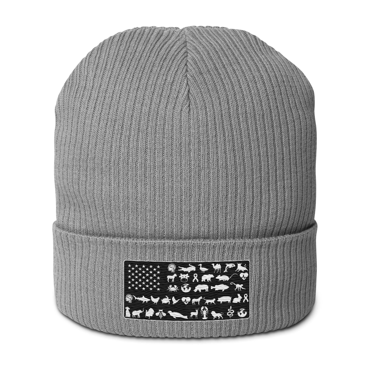 Vegan America Organic Beanie - For Health For Ethics - Light Grey/Black