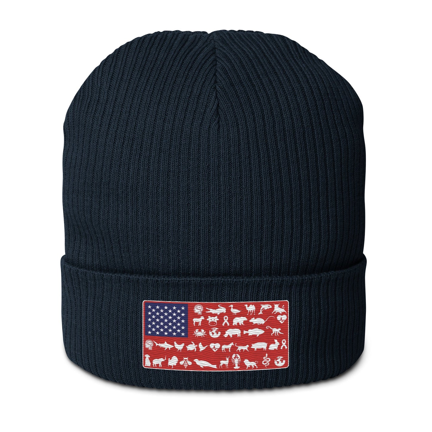 Vegan America Organic Beanie - For Health For Ethics - Red/White/Blue