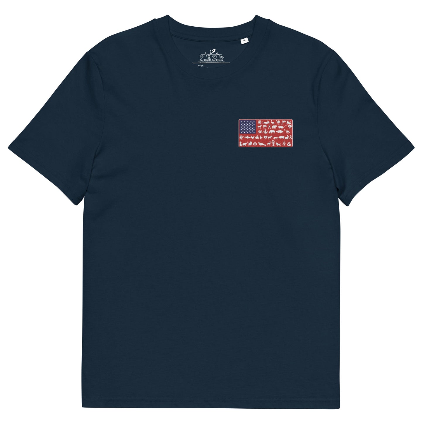 Vegan America t-shirt - For Health For Ethics - Red/White/Blue