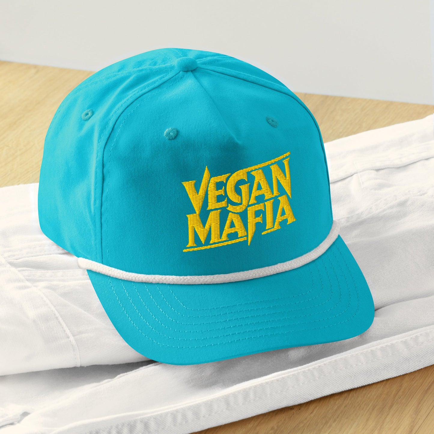 Vegan Mafia Hat - For Health For Ethics - Turquoise/White