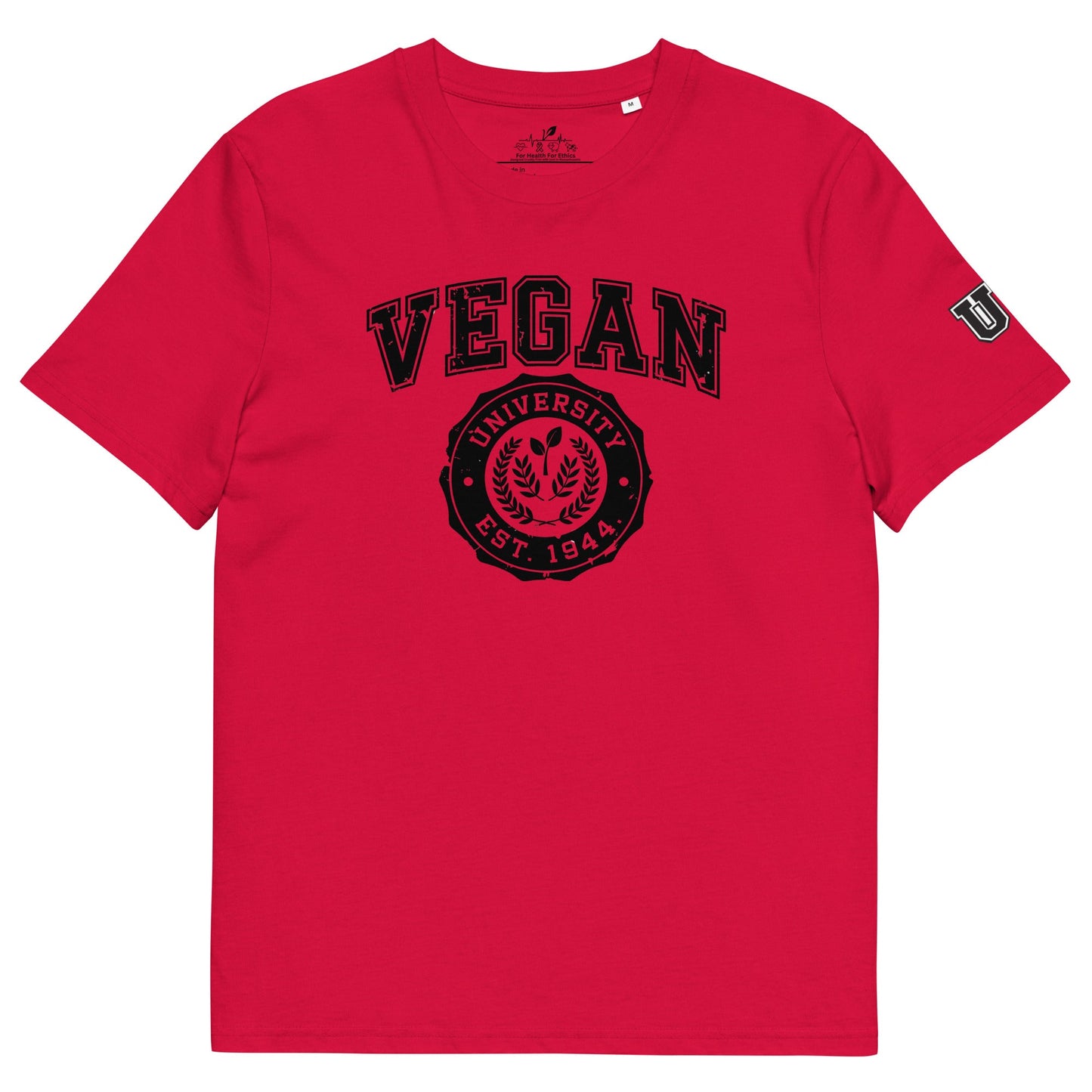 Vegan University T-shirt - For Health For Ethics - Red/Black