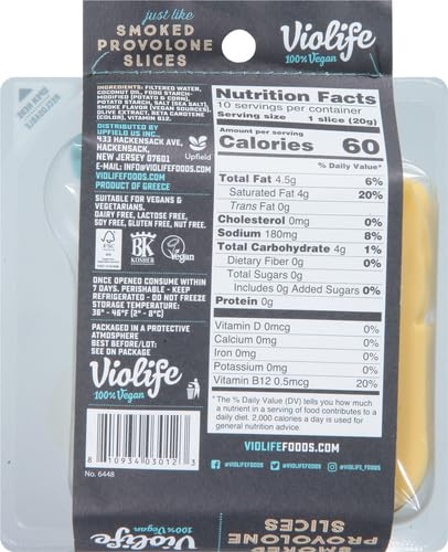 Violife VIOlife Just Like Smoked Provolone Slices, 7.05 oz Pack, 7.05 oz - For Health For Ethics - 