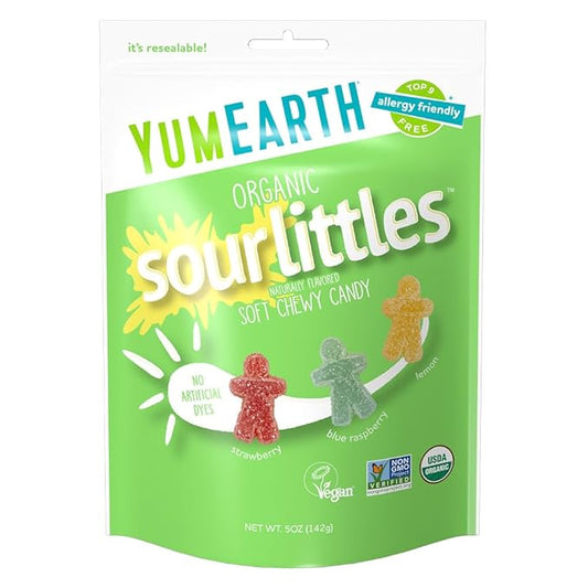 YumEarth Organic Sour Littles Chewy Candy - Allergy Friendly (Top 9 Free), No Artificial Dyes or Flavors, Non GMO, Gluten Free, Vegan Candy Snacks - 5 Ounce Bag - For Health For Ethics - 