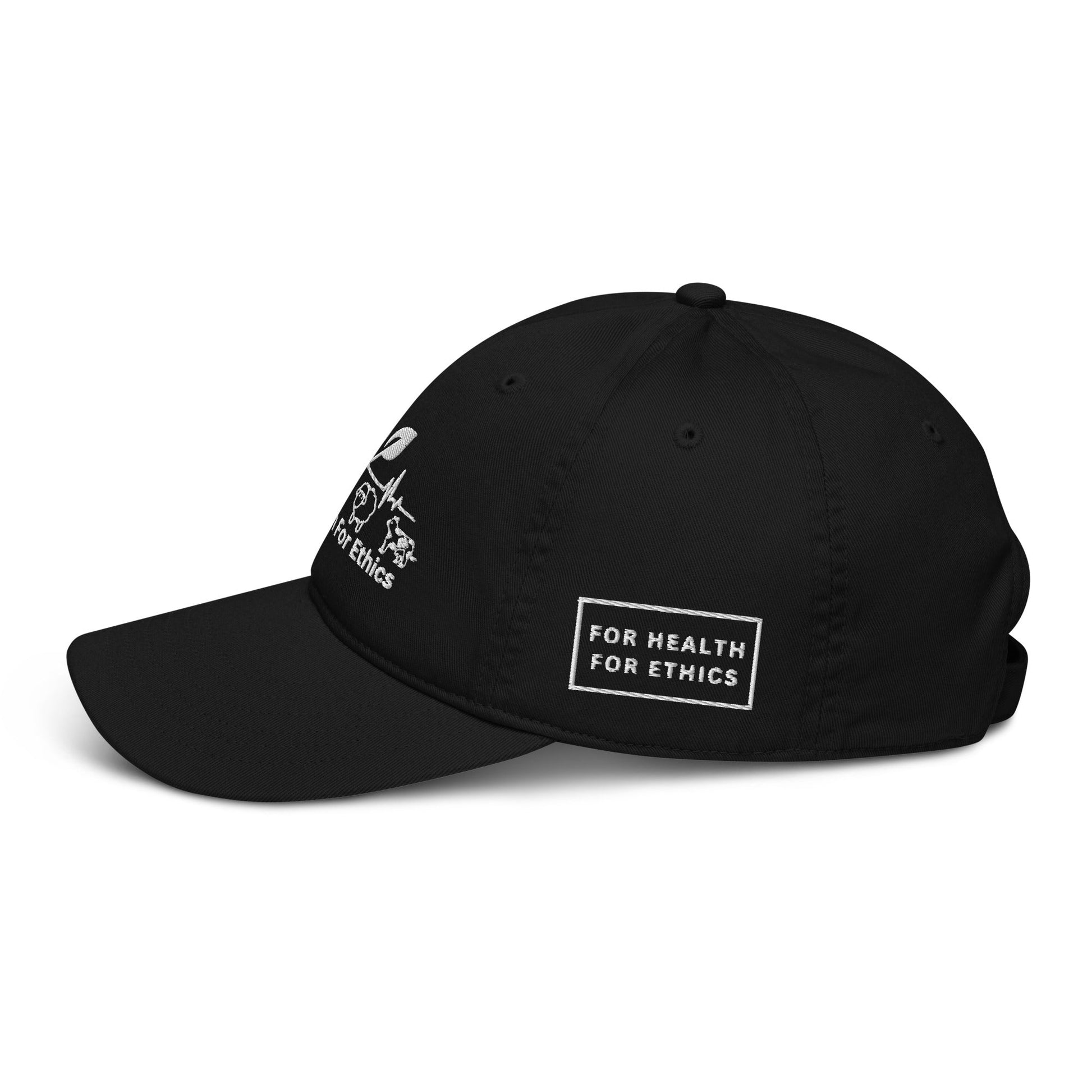 Vegan Organic dad hat - For Health For Ethics - Black - Side
