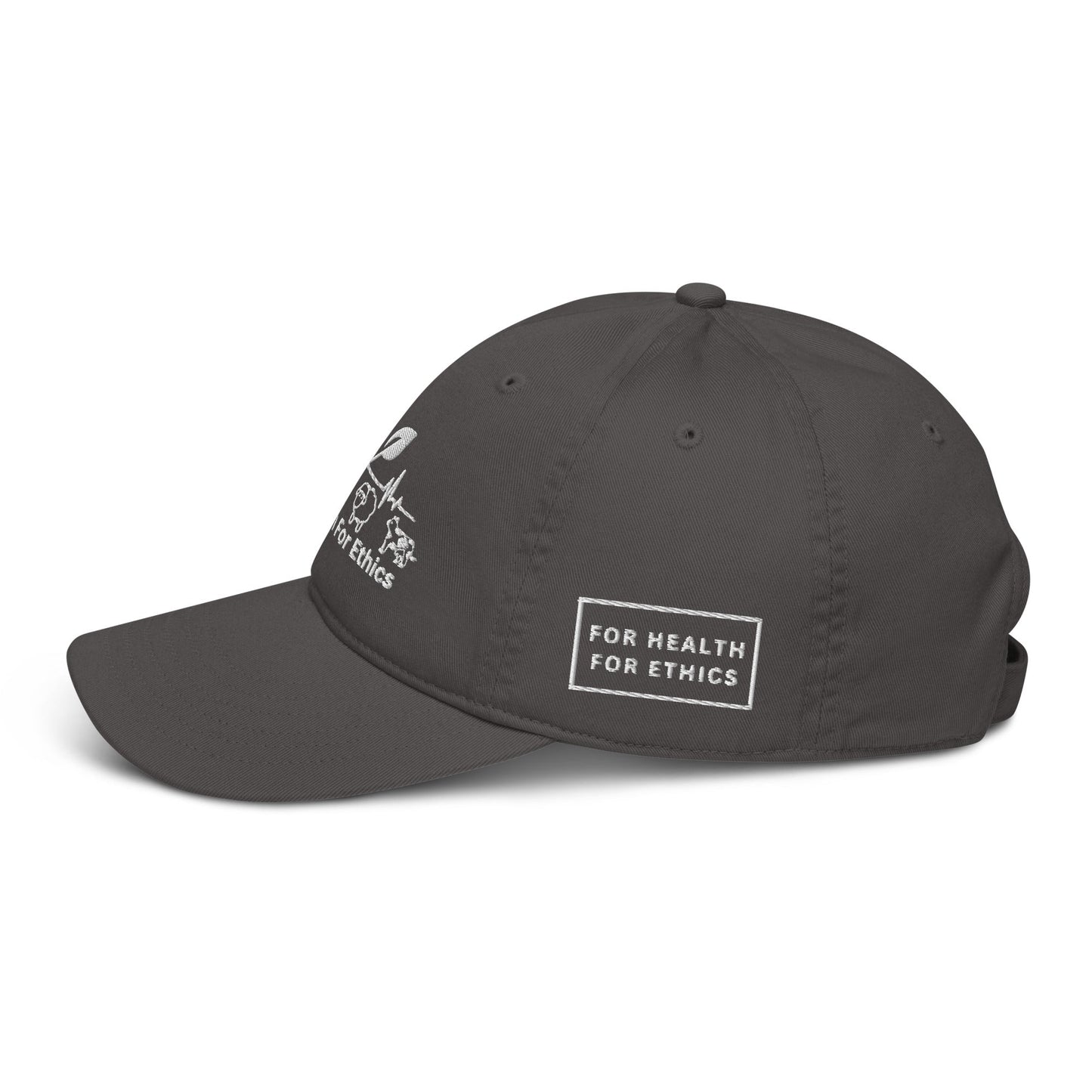 Vegan Organic dad hat - For Health For Ethics - Charcoal - Side