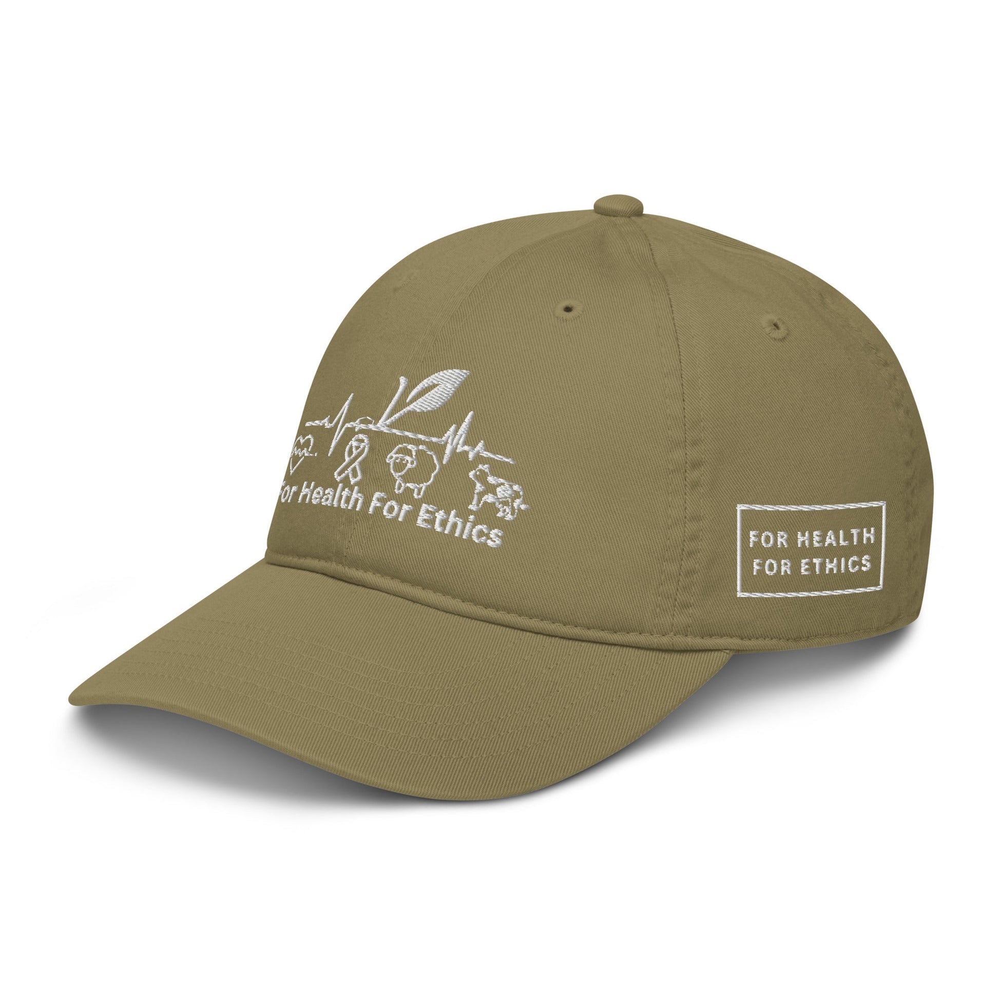 Vegan Organic dad hat - For Health For Ethics - Jungle - Front Left