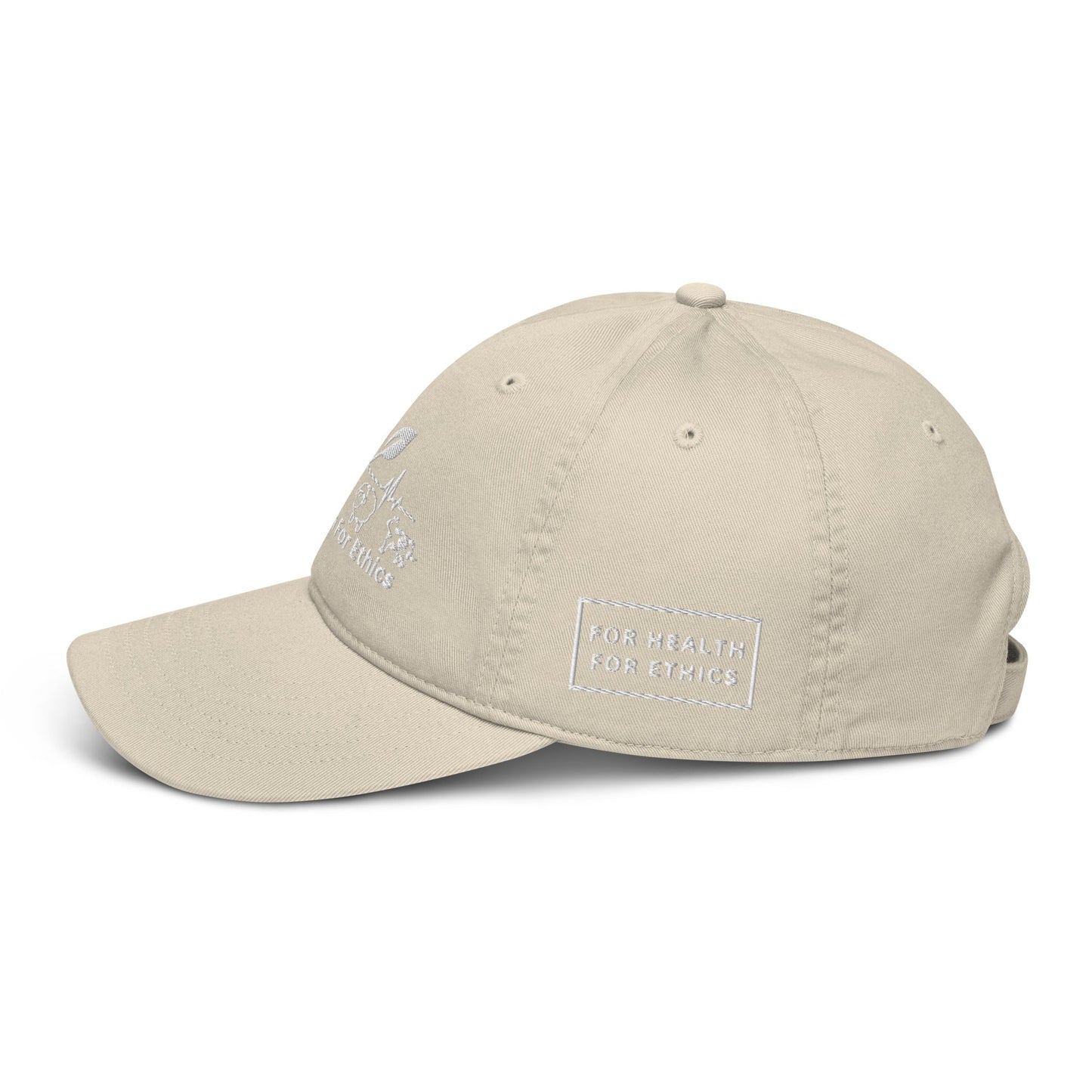 Vegan Organic dad hat - For Health For Ethics - Oyster - Side