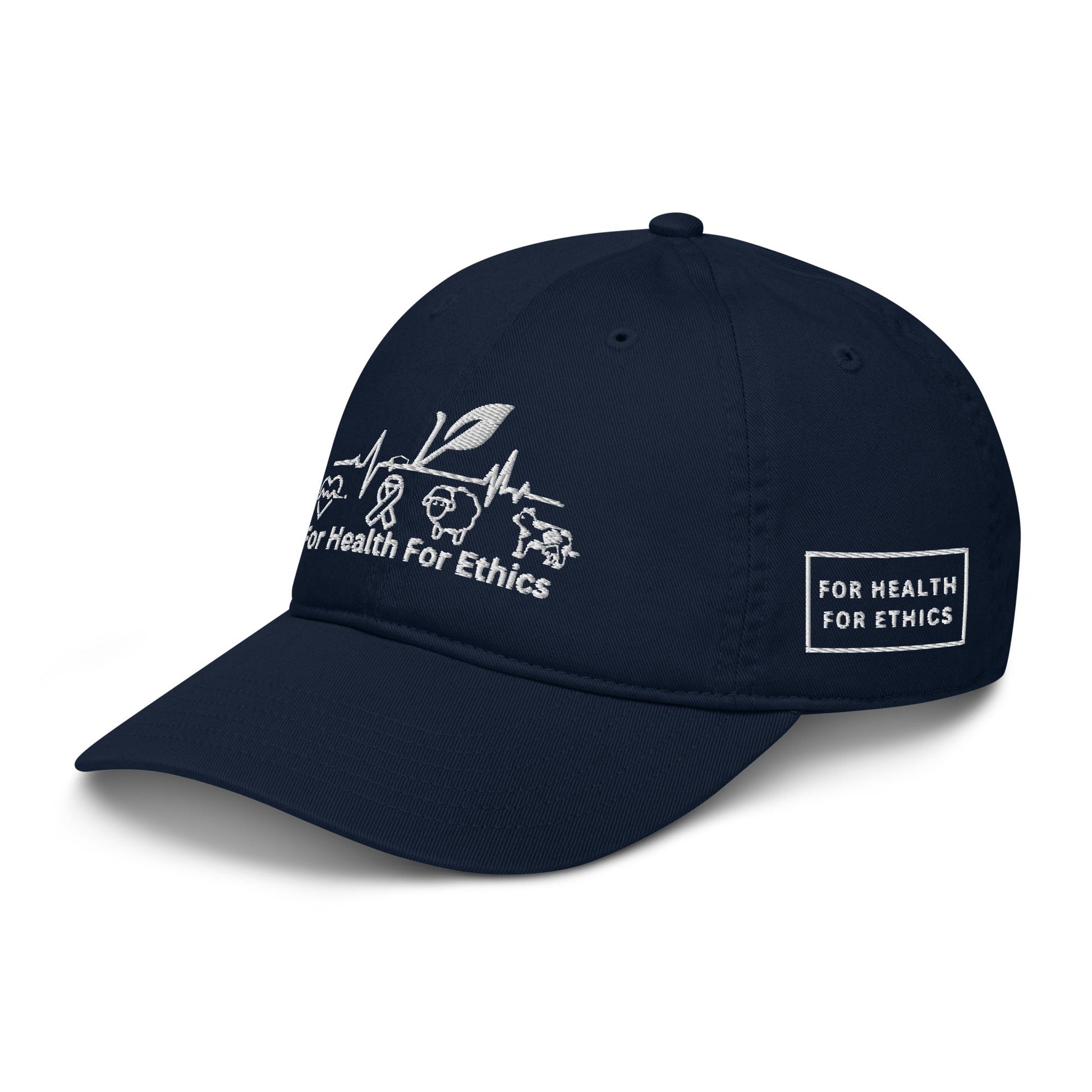 Vegan Organic dad hat - For Health For Ethics - Pacific - Front Left