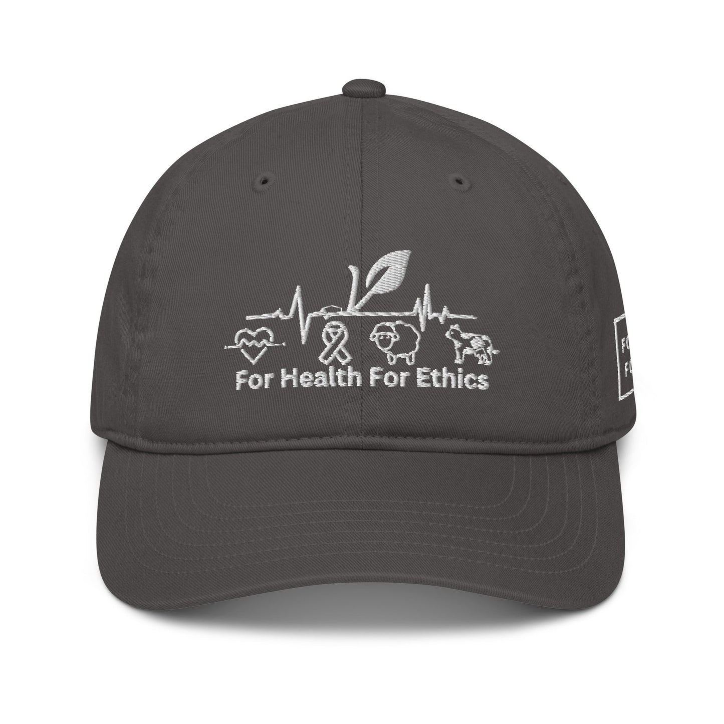 Vegan Organic dad hat - For Health For Ethics - Charcoal - Front